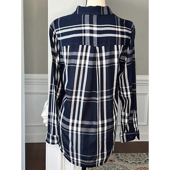 Lucky Brand Womens Plaid Blouse Navy & White Button Collar Pockets Sz M - Picture 4 of 5